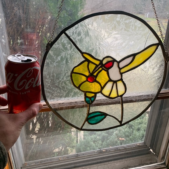 Vintage Stained Glass Hummingbird sun catcher XL - Picture 1 of 3